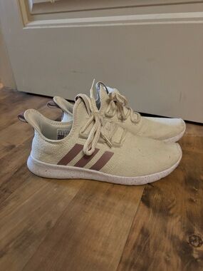 adidas Women's Cream Athletic Shoes with Dusty Rose Stripes